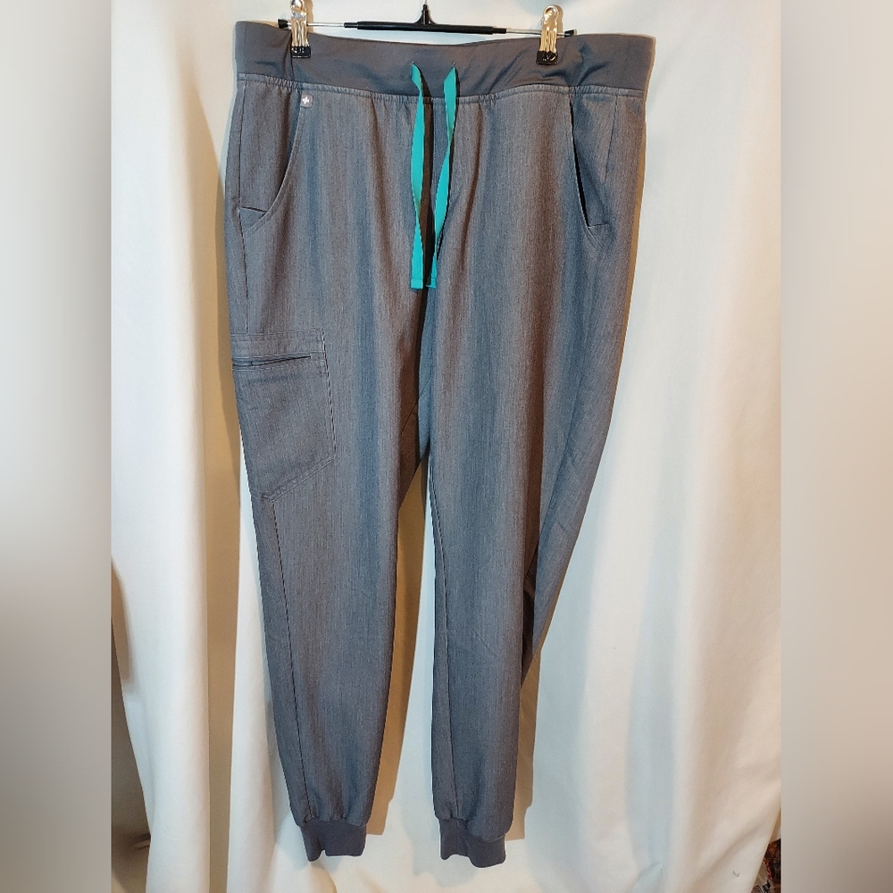 Figs Men's Technical Collection Charcoal Joggers with Aqua Drawstring - LT